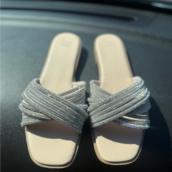 Women's Felicia Rhinestone Slide Sandals - A New Day™ Silver 10 New! - Picture 2 of 5